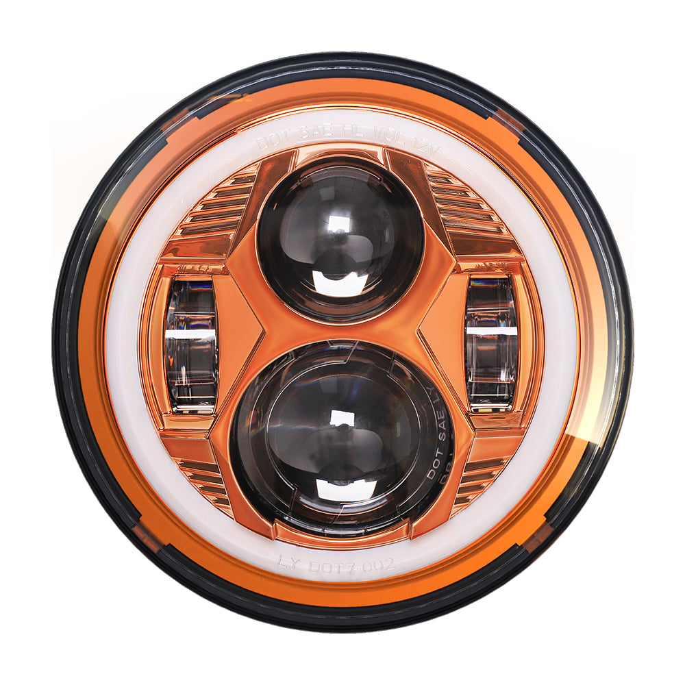 Hydrus 7" LED Headlight with Amber/White Halo - Orange