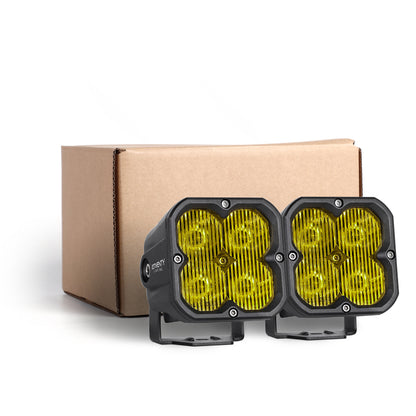 Orion 3" Square Yellow Driving Light Pair with Amber Backlight