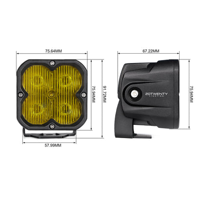 Orion 3" Square Yellow Driving Light Pair with Amber Backlight