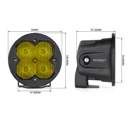 Orion 3" Round Yellow Driving Light Pair with Amber Backlight