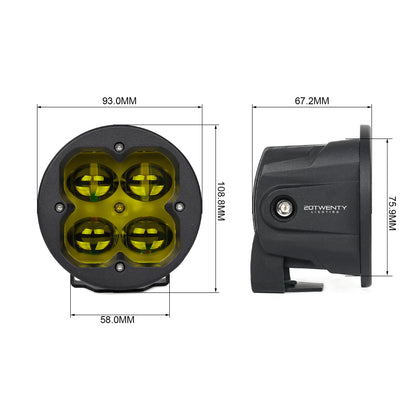 Orion 3" Round Yellow Fog Light Pair with Amber Backlight