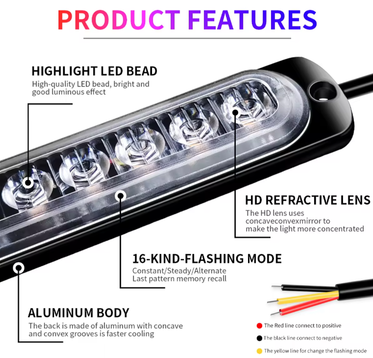 6 LED Waterproof White Strobe Light w/10 Flash Patterns