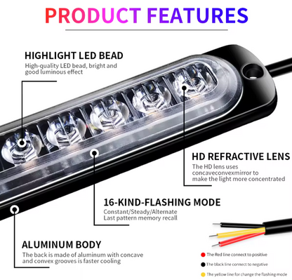 6 LED Waterproof White/Amber Strobe Light with Flash Patterns